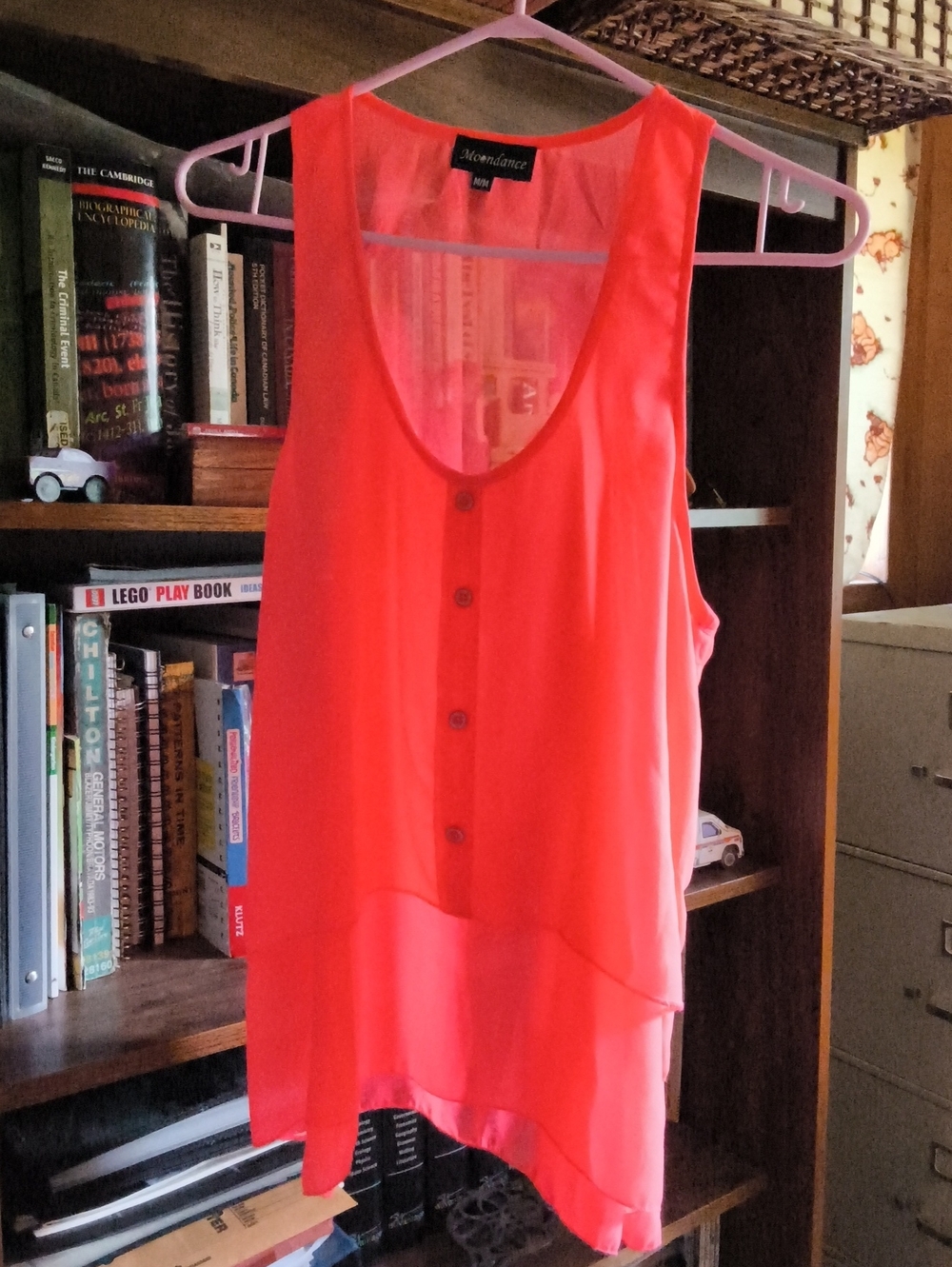 Coral Pink Button-Front Sleeveless Blouse